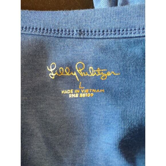 Lilly Pulitzer Belden Royal Blue Women's Large Blue Ruched 3/4 Sleeve Top Shirt - Picture 4 of 4